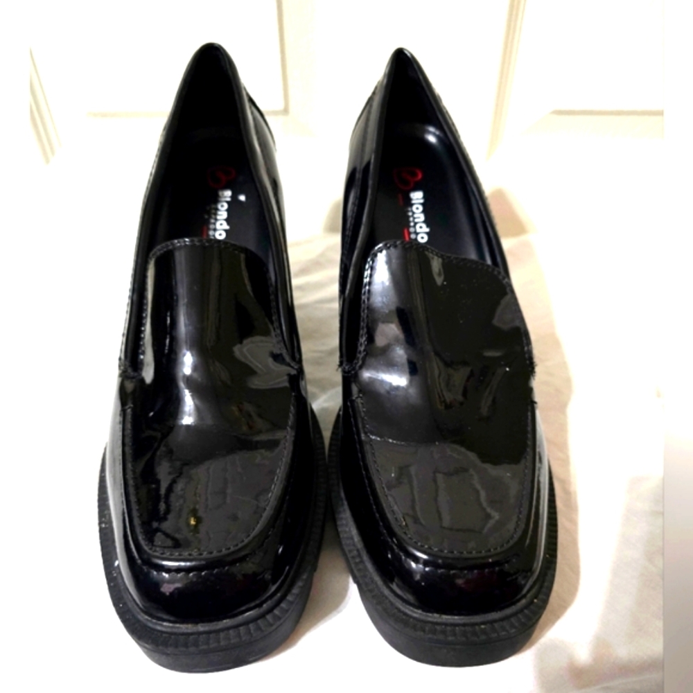 Blondo Jonah Heeled Platform Lug Sole Loafers, Black Patent Leather, Sz 11, EUC - Picture 3 of 10